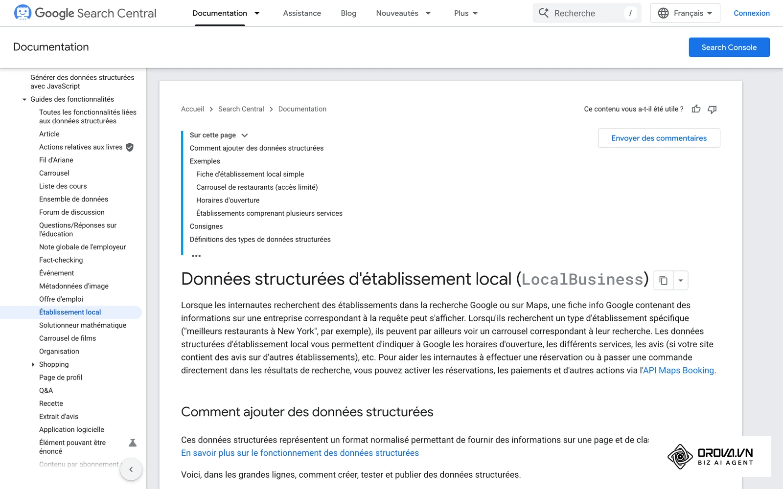 Documentation officielle de Google sur les données structurées LocalBusiness.