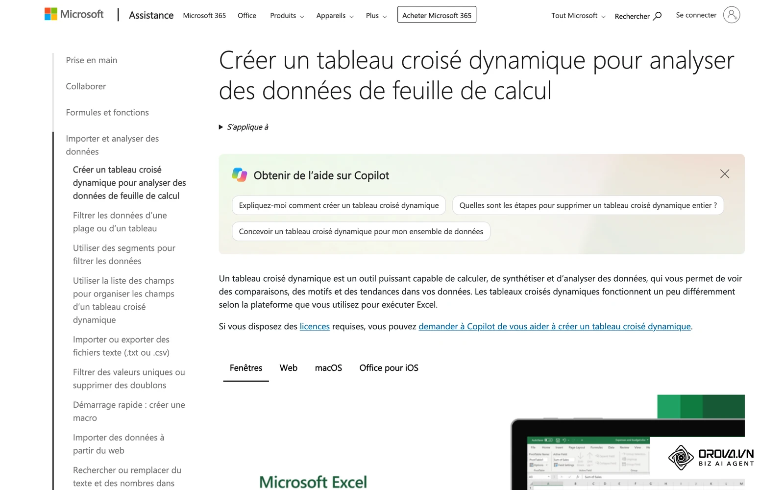 Guide officiel Microsoft pour créer un tableau croisé dynamique.