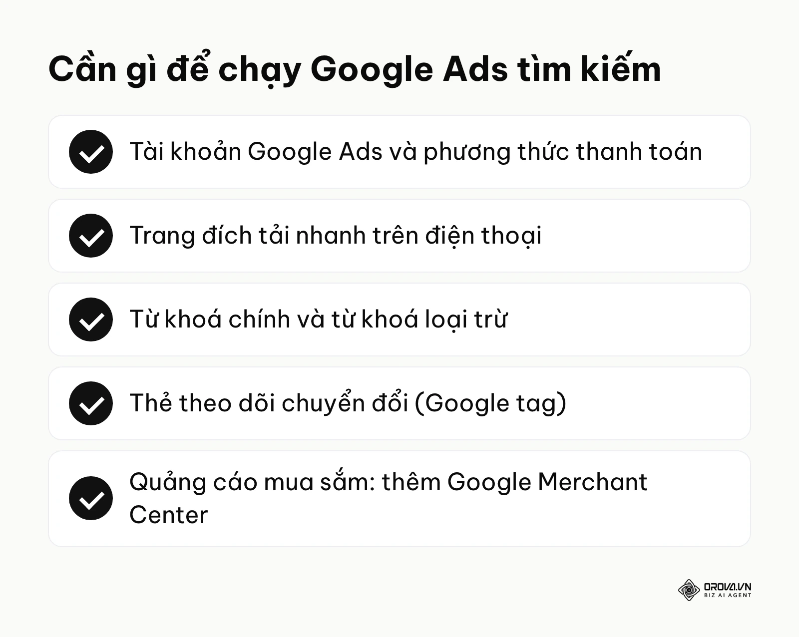 Danh sách những thứ cần chuẩn bị trước khi chạy Google Ads mạng tìm kiếm