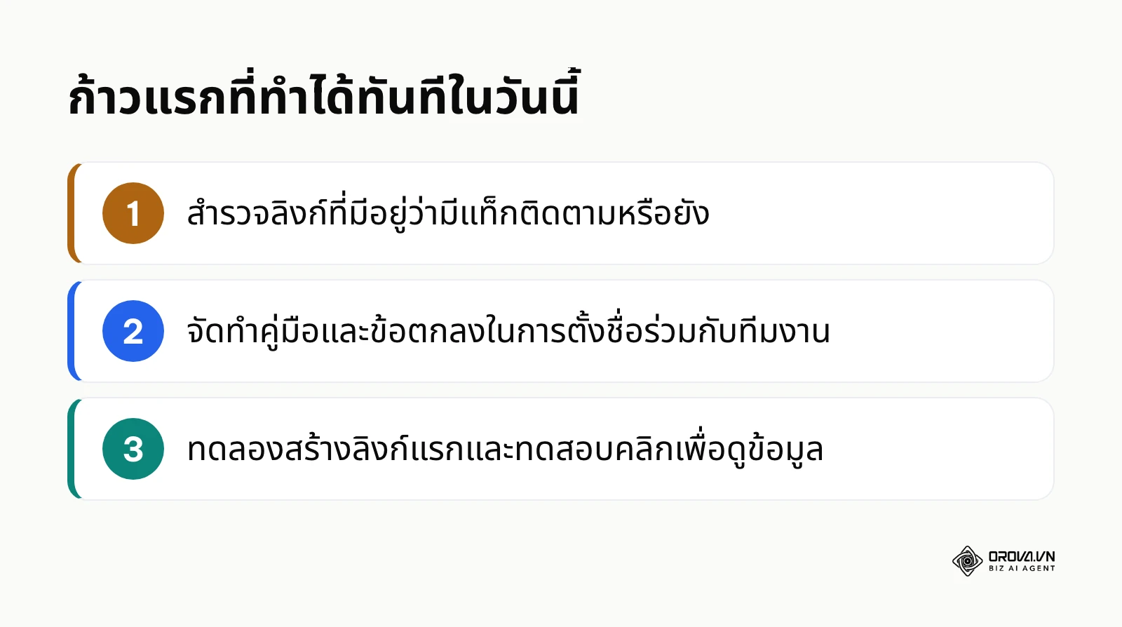 รายการสรุป 3 ขั้นตอนแรกในการลงมือปฏิบัติจริง