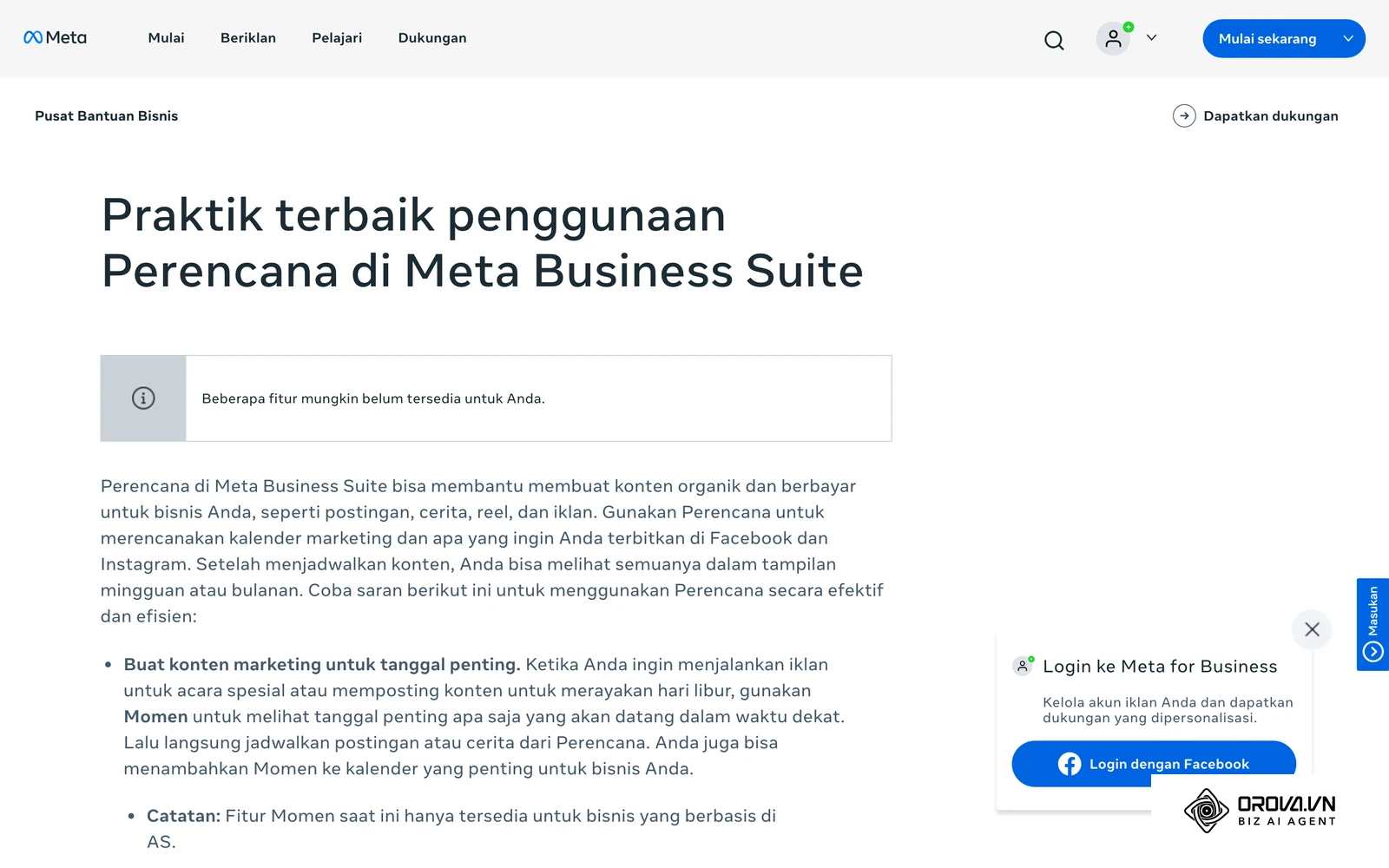 Pusat Bantuan Meta (bahasa Indonesia): praktik terbaik memakai Planner di Meta Business Suite untuk merencanakan postingan Facebook dan Instagram.