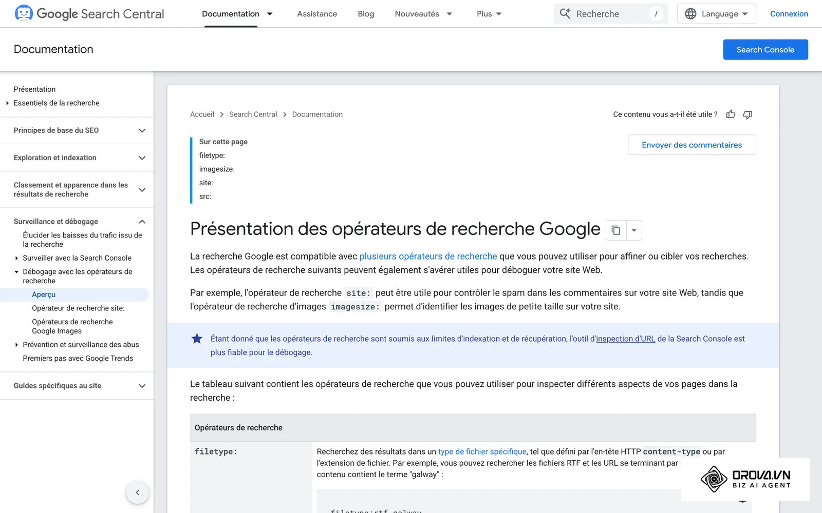La documentation de Google sur les opérateurs de recherche, dont site:, utiles pour sonder les pages d'un concurrent.