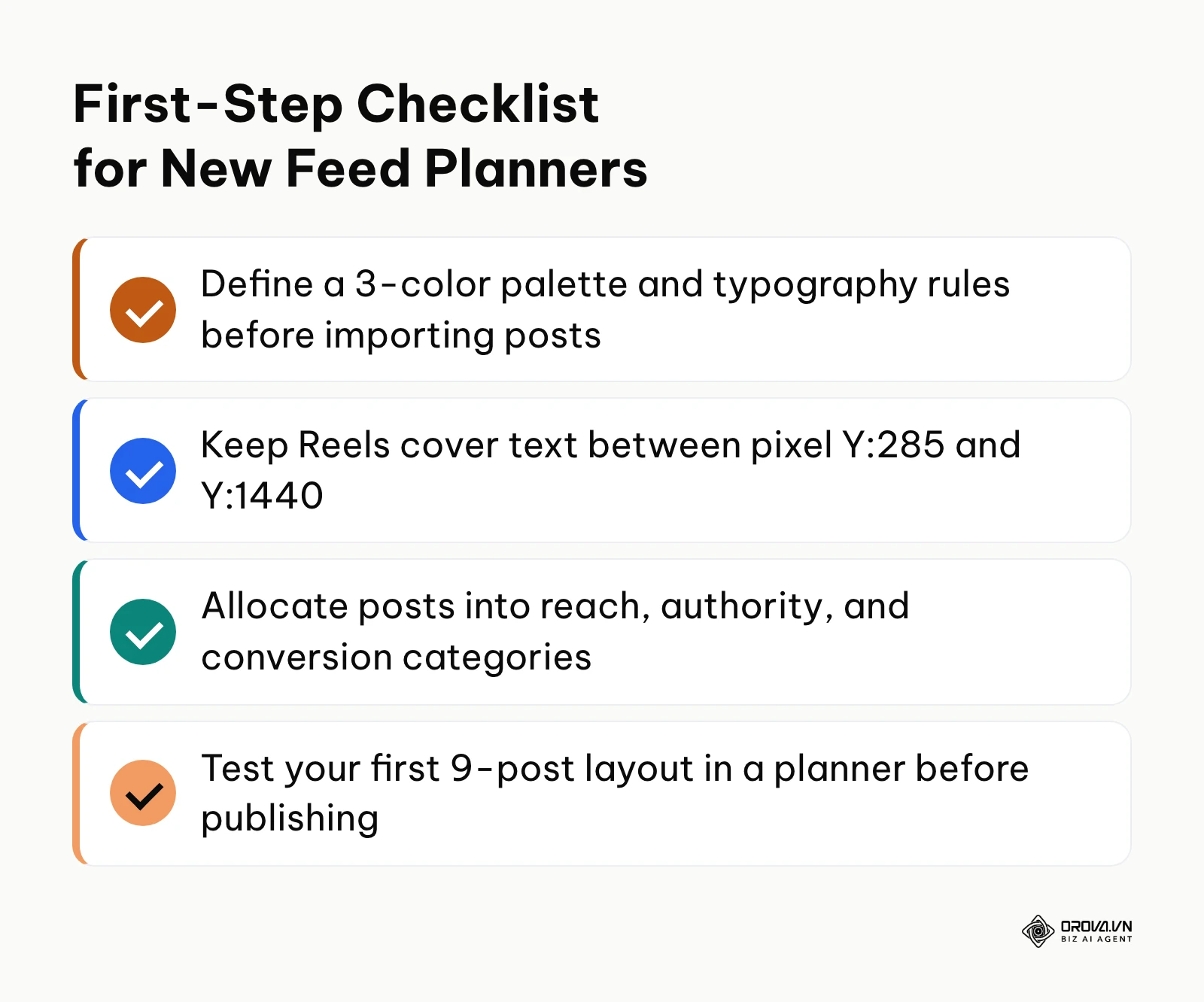 Summary checklist of foundational actions when starting visual grid planning on Instagram
