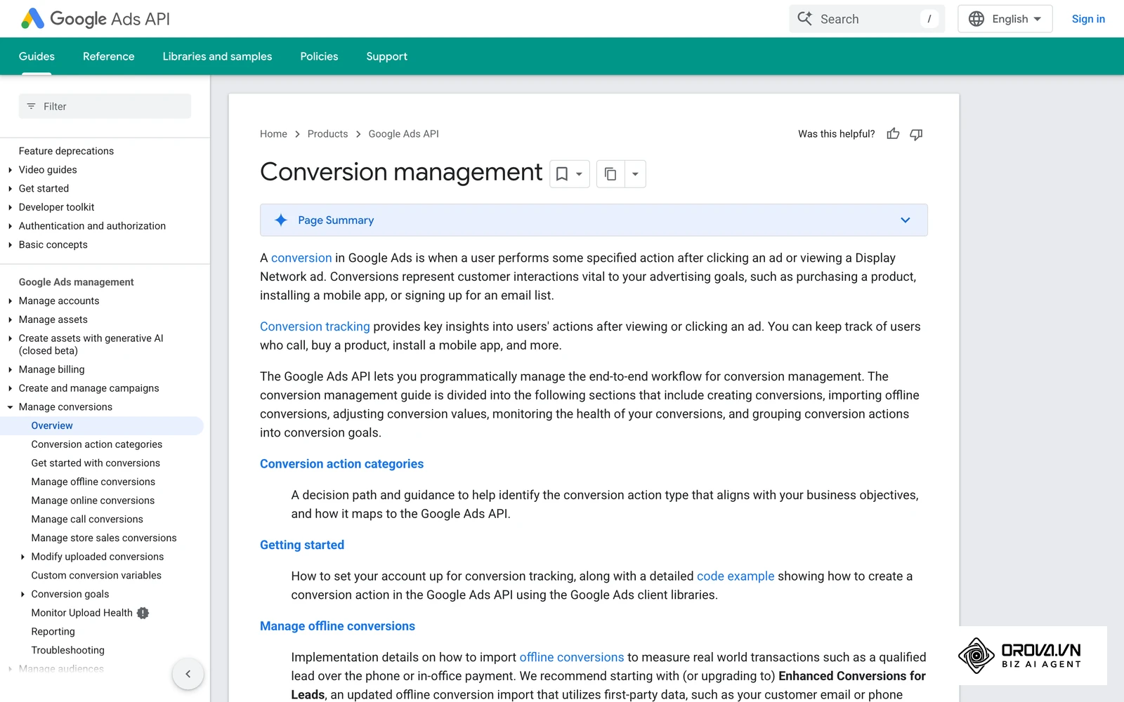 Google Ads API documentation on conversion management, the data behind channel-level ROI.