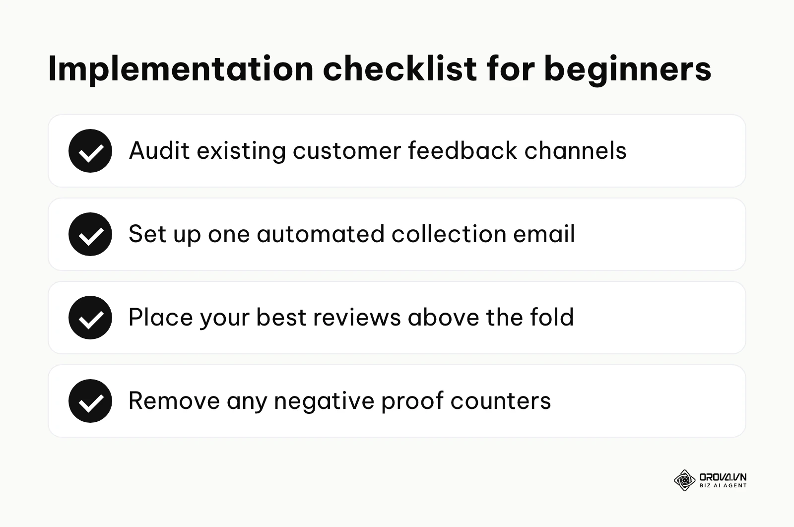 Checklist summarizing the first steps to implement validation