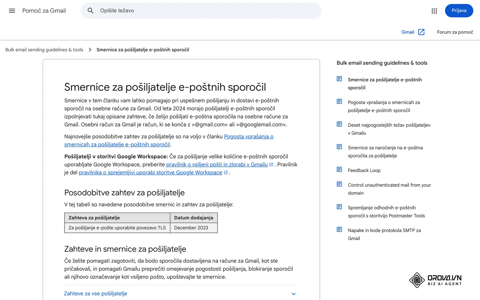 Googlove smernice za pošiljatelje e-poštnih sporočil (Pomoč za Gmail, slovenščina): zahteve za overjanje domene in dostavo sporočil.