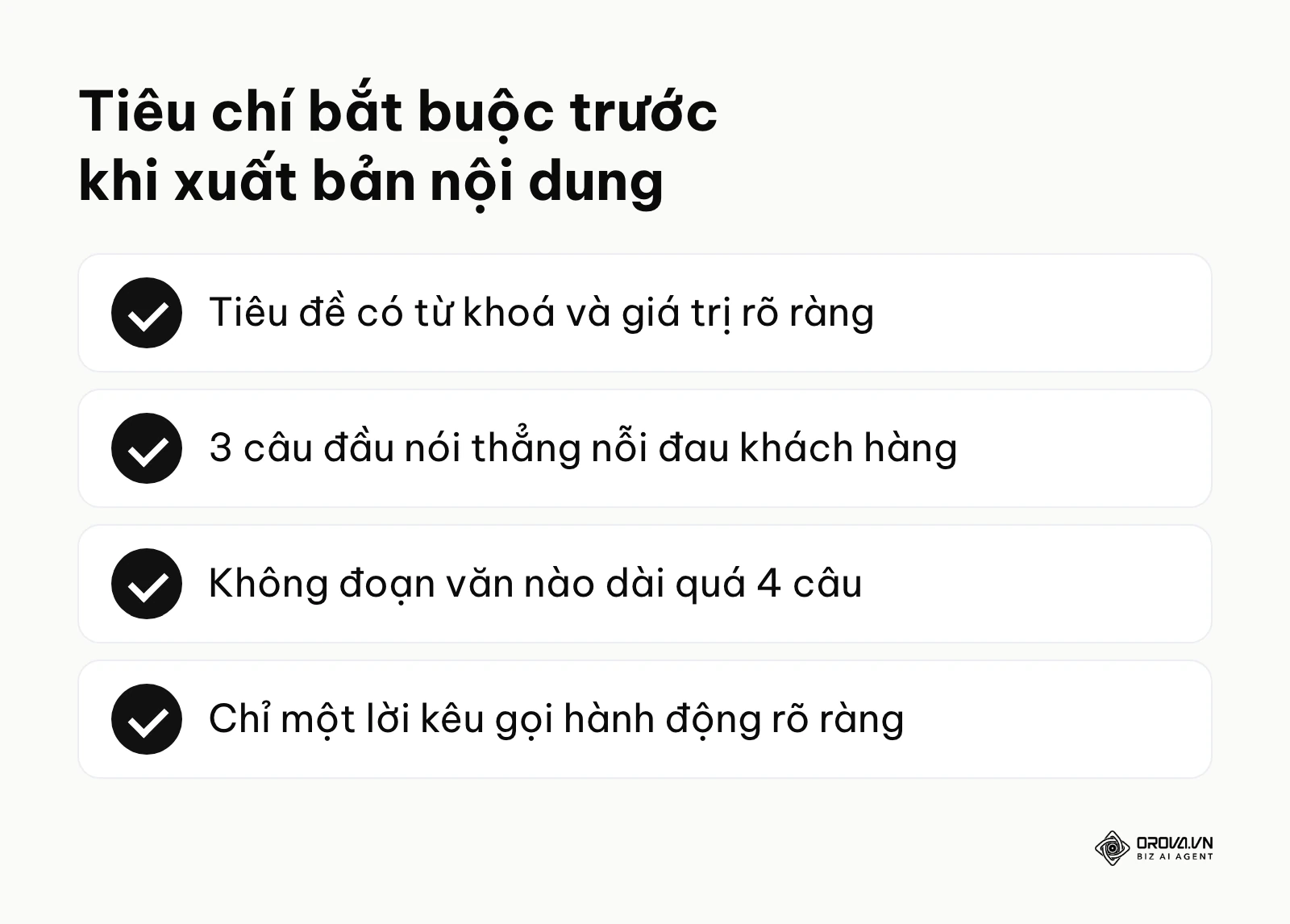 Bảng tóm tắt các tiêu chí tự kiểm tra bài viết trước khi đăng
