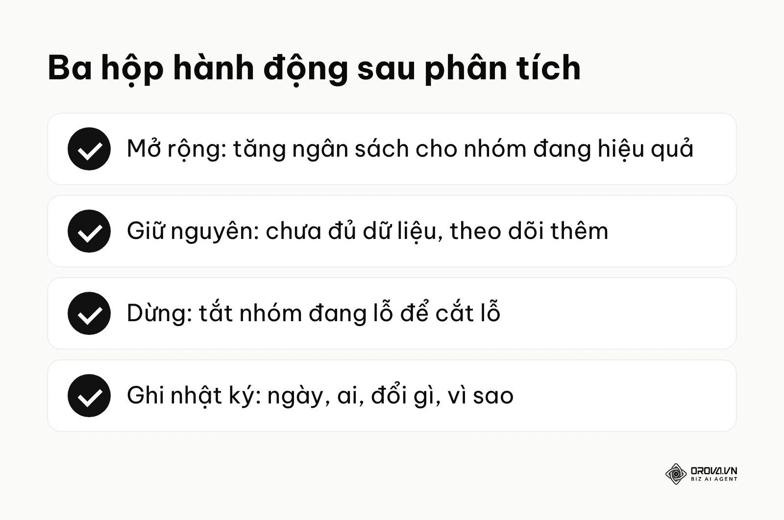 Ba nhóm hành động sau khi phân tích marketing