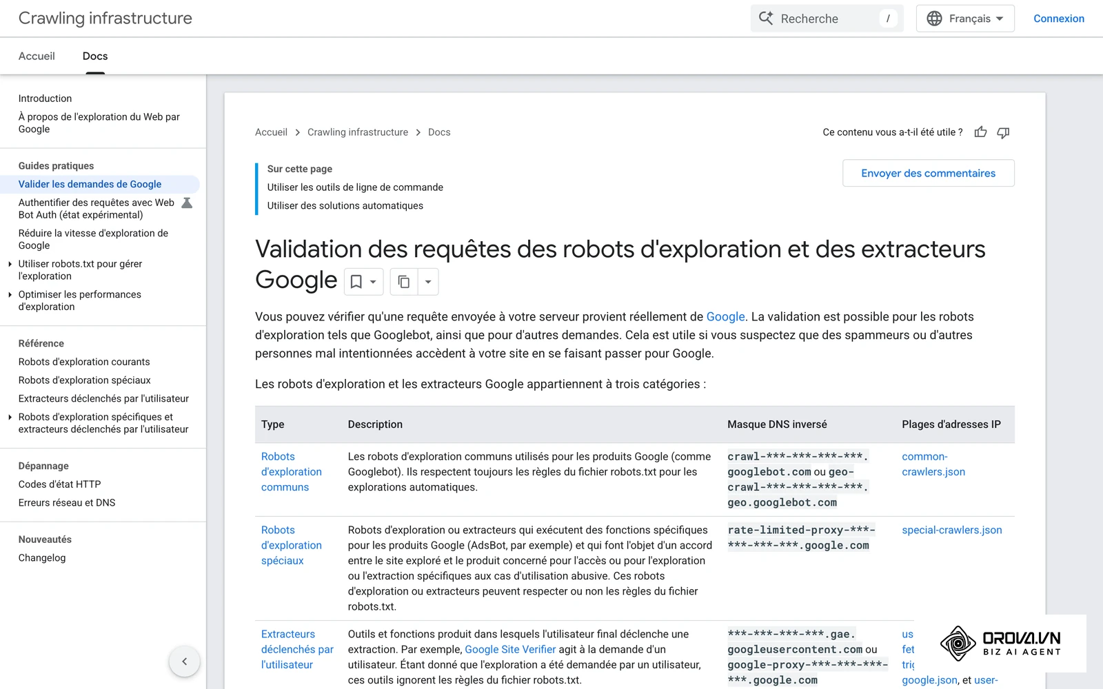 La documentation de Google explique comment vérifier qu'un visiteur se présentant comme Googlebot est authentique (DNS inversé).