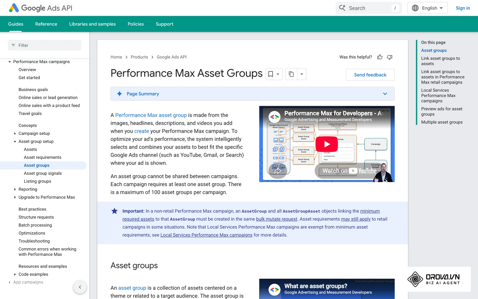 Google's developer documentation on Performance Max asset groups shows how assets are bundled for each theme.