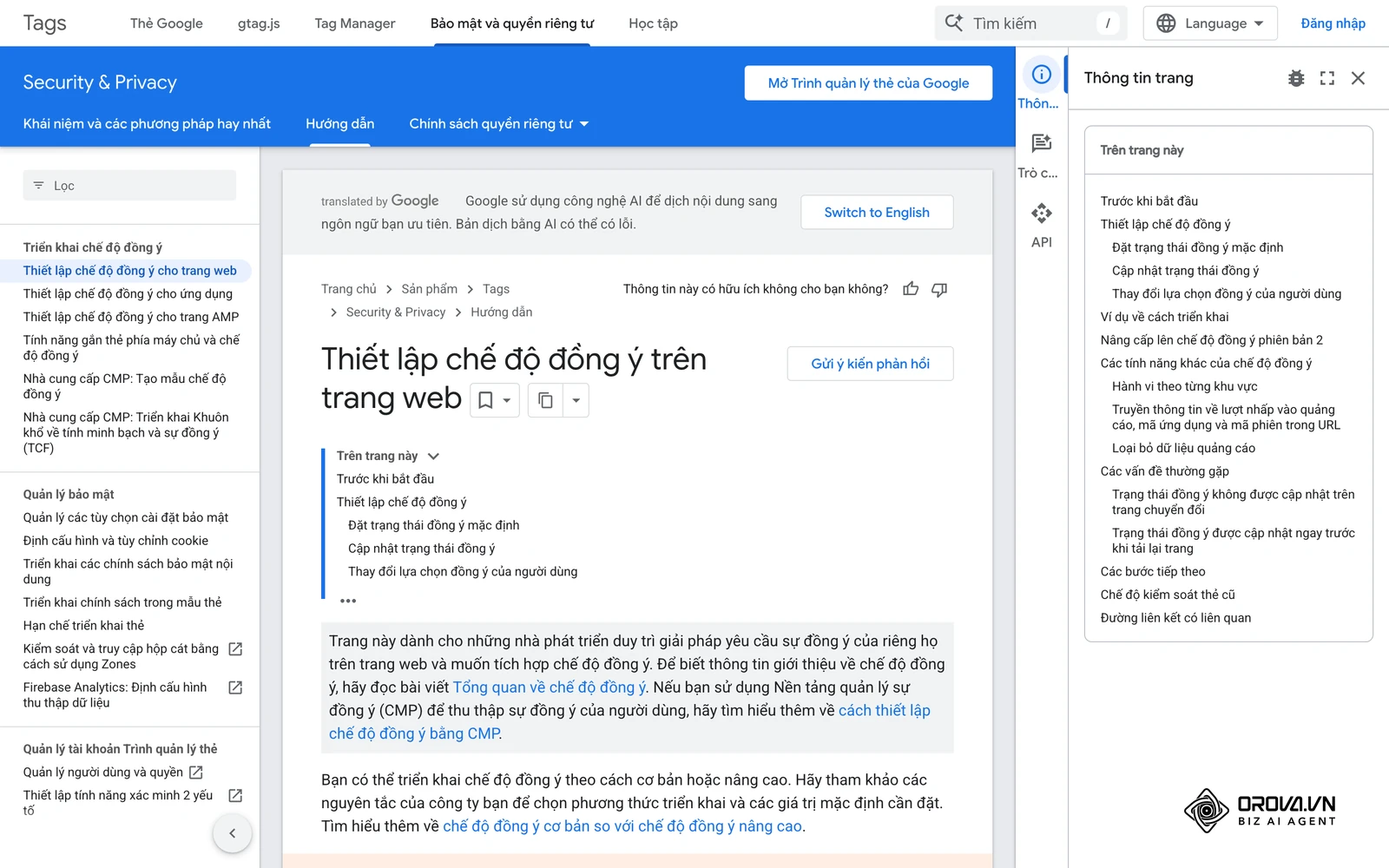 Tài liệu công khai về việc ghi nhận sự đồng ý của người dùng khi gắn mã theo dõi trên web.