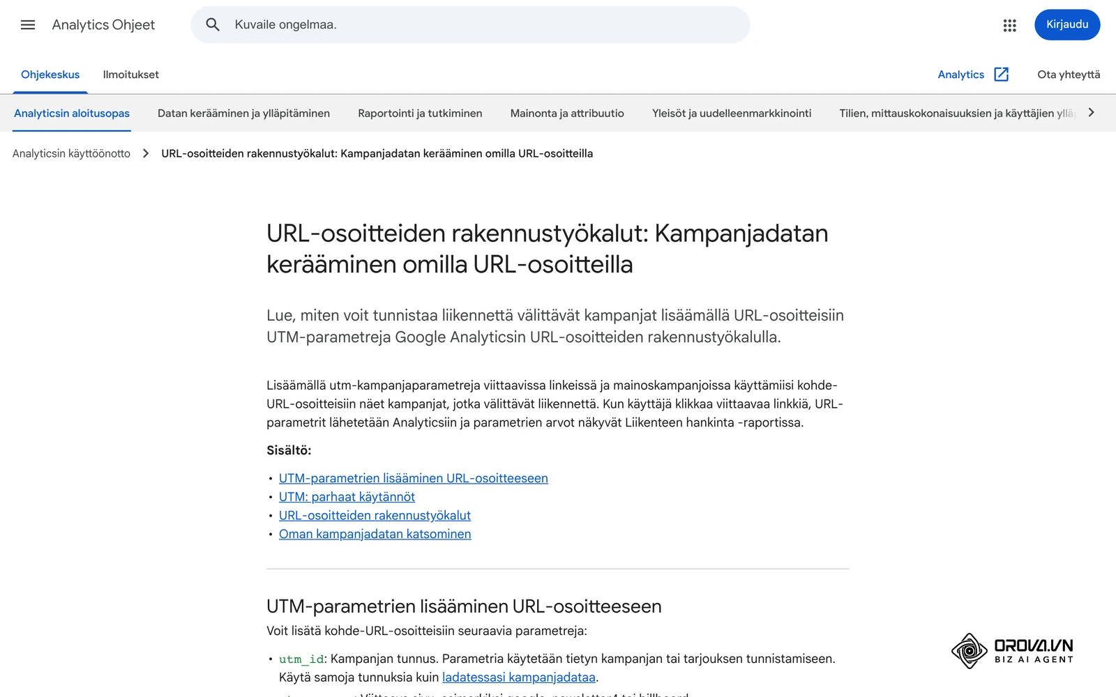 Google Analyticsin ohje kampanjadatan keräämisestä omilla URL-osoitteilla: UTM-parametrit ja nimeämiskäytännöt.