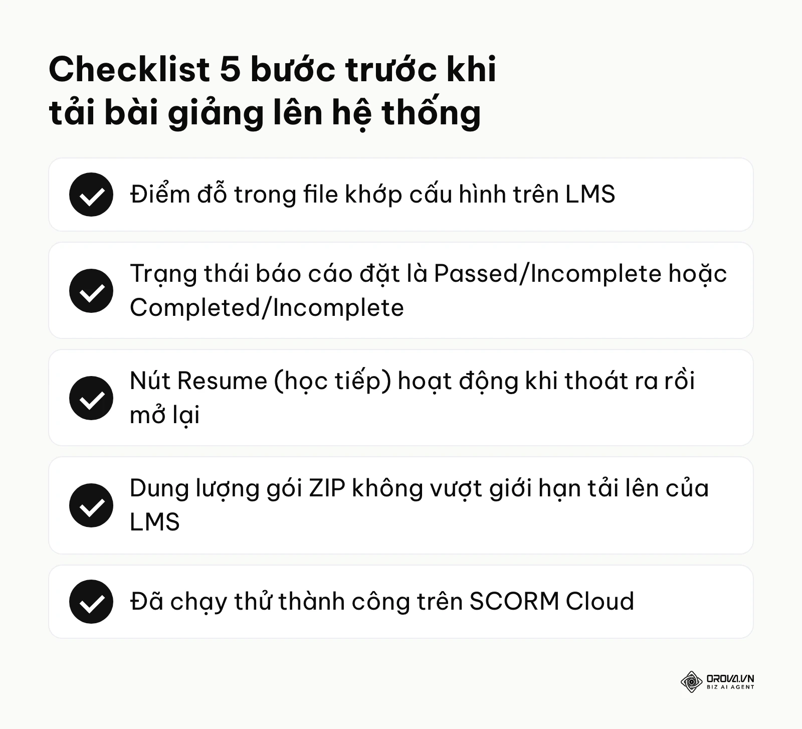 Danh sách kiểm tra 5 tiêu chí quan trọng cần rà soát trước khi tải khoá học lên LMS