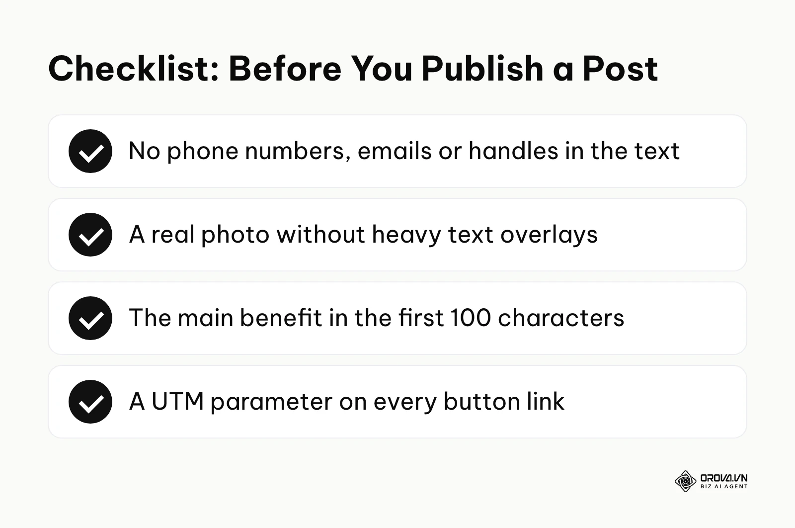 A checklist to run through before publishing a Google Business Profile post.