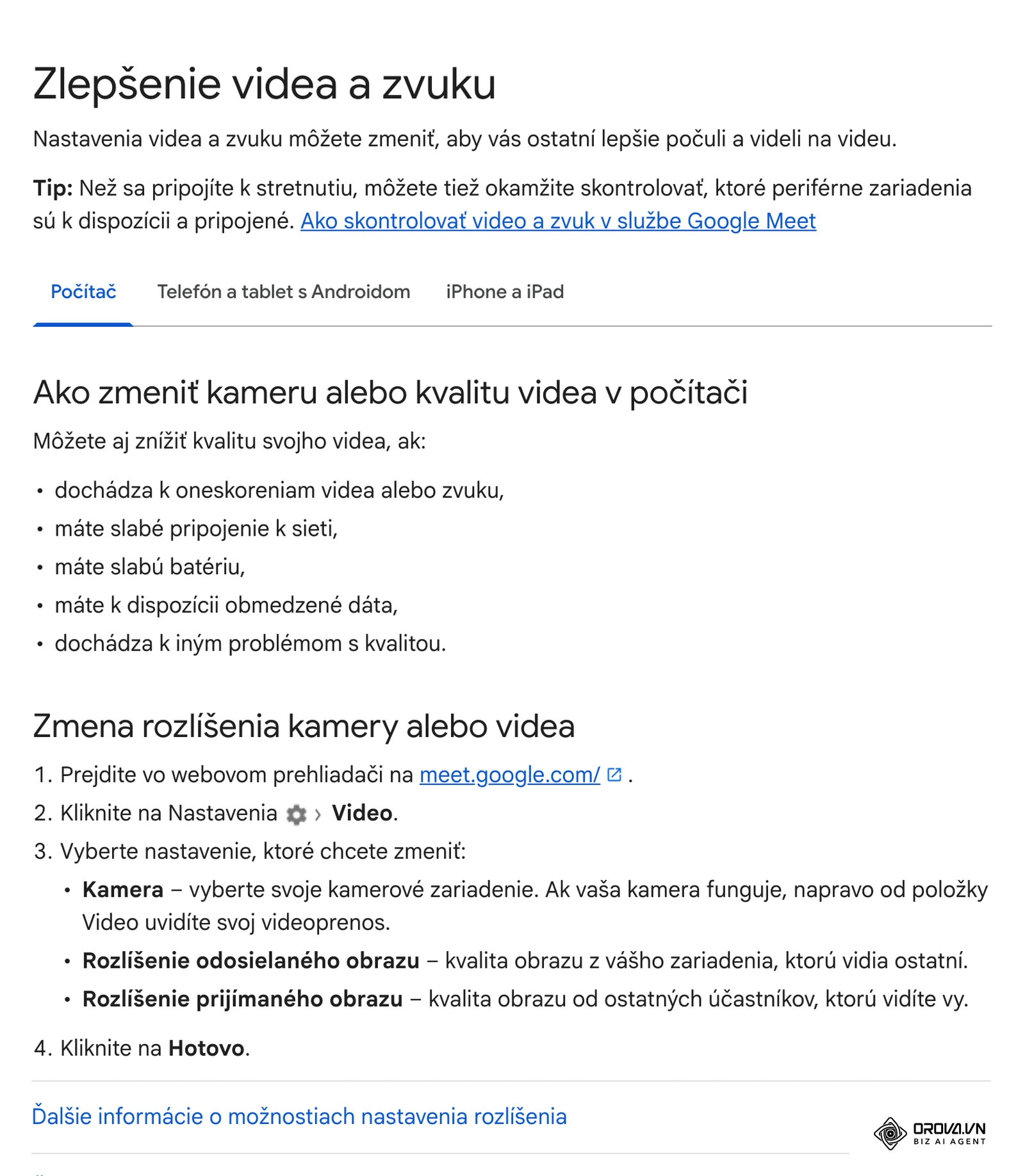 Slovenský Pomocník Google Meet: rady na zlepšenie videa a zvuku pred poradou aj počas nej.