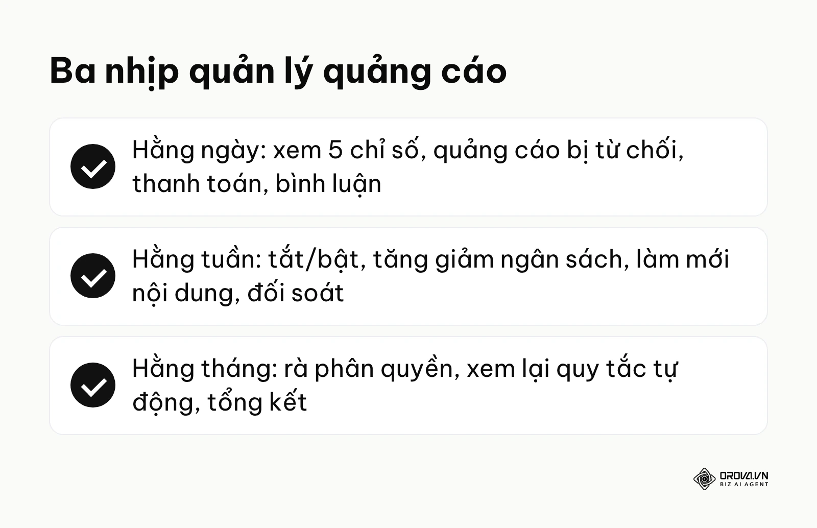 Ba nhịp việc khi quản lý quảng cáo Facebook: hằng ngày, hằng tuần, hằng tháng