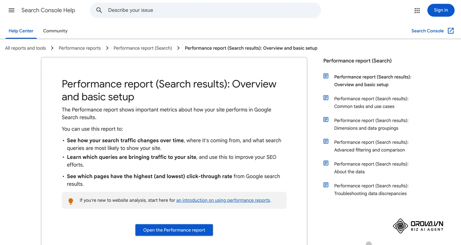 Den offisielle Search Console-hjelpen (engelsk versjon): artikkelen om Resultater-rapporten (Performance report) og hva den brukes til.
