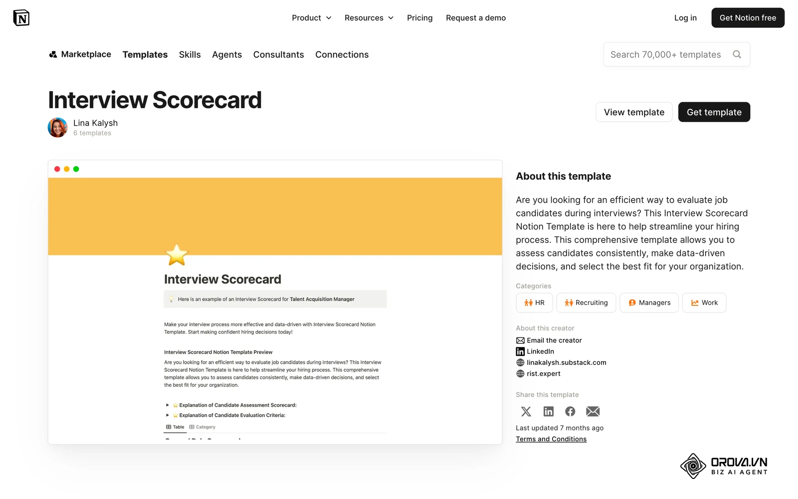 គំរូ Interview Scorecard លើ Notion សម្រាប់ដាក់ពិន្ទុបេក្ខជនតាមលក្ខណៈវិនិច្ឆ័យនីមួយៗ។