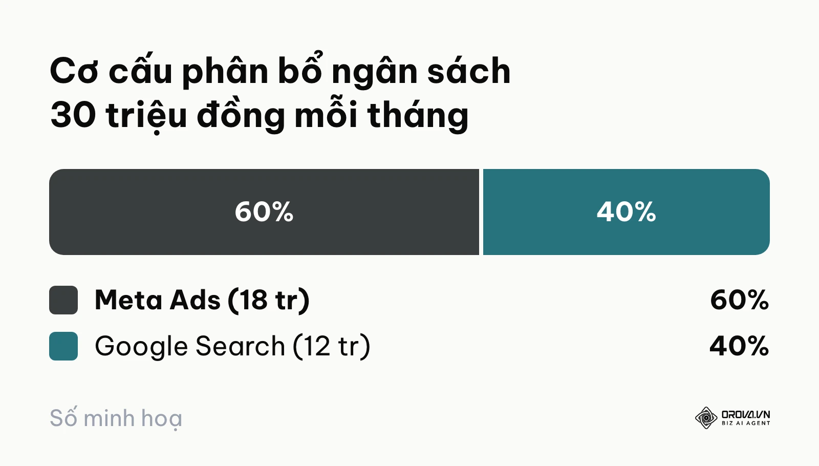 Biểu đồ tỷ lệ phân bổ ngân sách 30 triệu đồng mỗi tháng giữa Meta Ads và Google Search