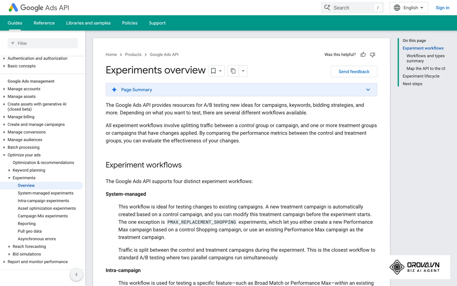 Google Ads documentation on experiments, the native way to split traffic between a control and a variant.
