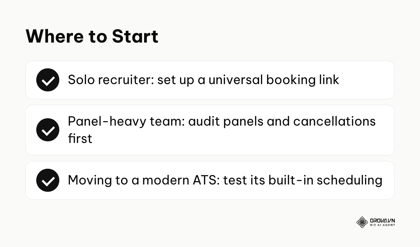 Checklist of first steps by situation when choosing an interview scheduling tool
