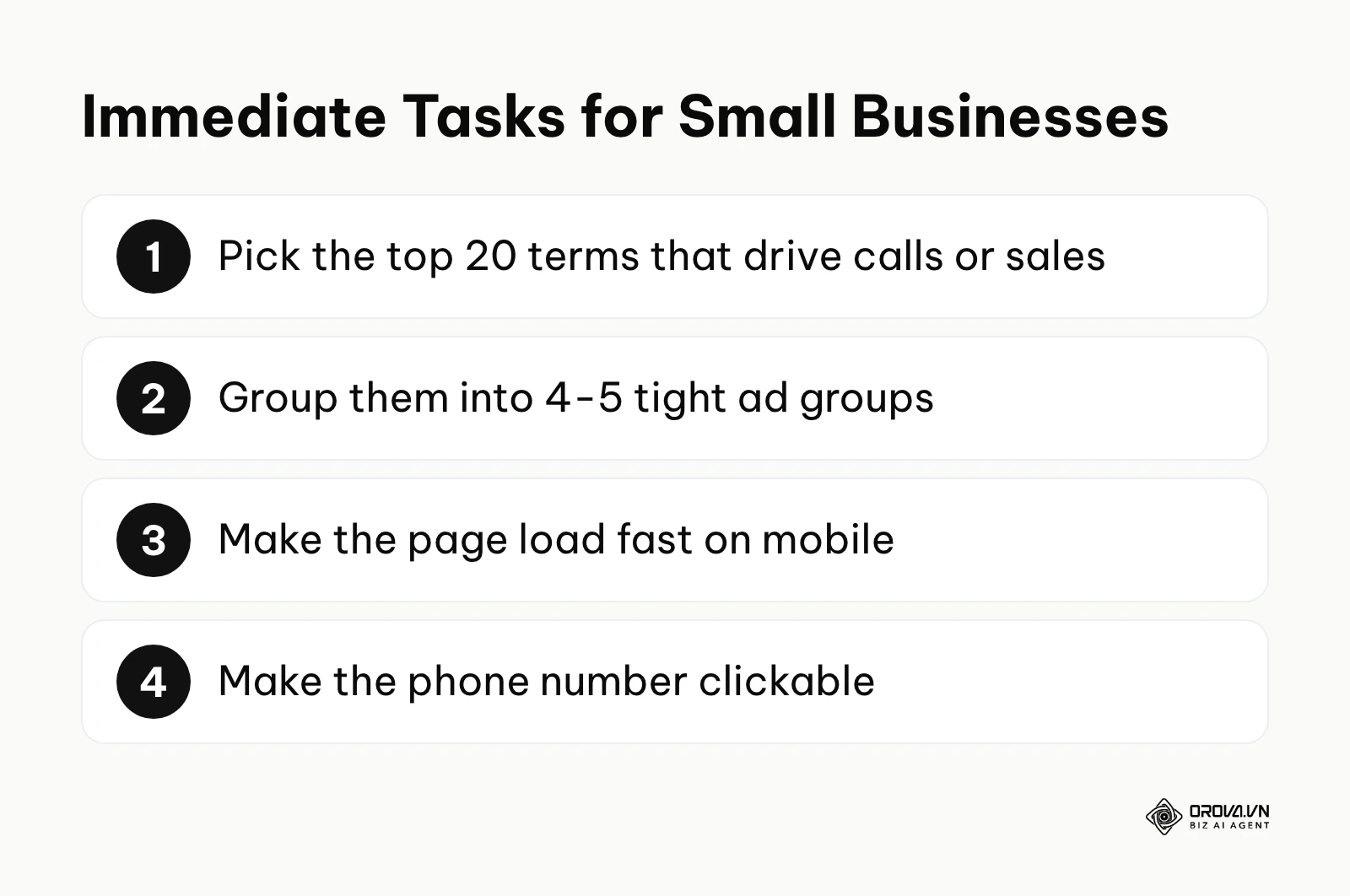 Numbered list of priority tasks for small business owners managing ads.