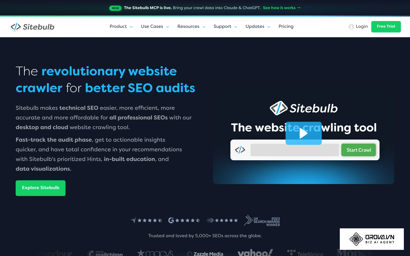 Trang chủ Sitebulb, một công cụ thu thập dữ liệu website khác.