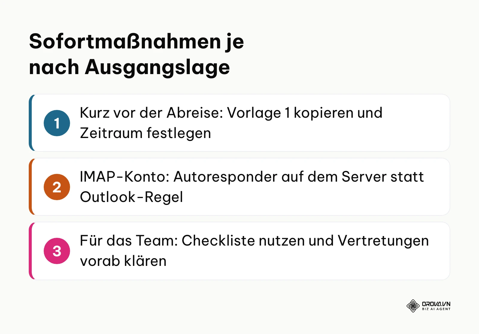 Drei priorisierte Handlungsempfehlungen für den sofortigen Einstieg in die Konfiguration.