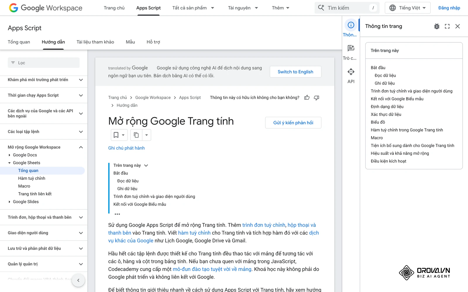 Hướng dẫn lập trình Google Apps Script để tương tác và tự động hoá trang tính cấp cao.