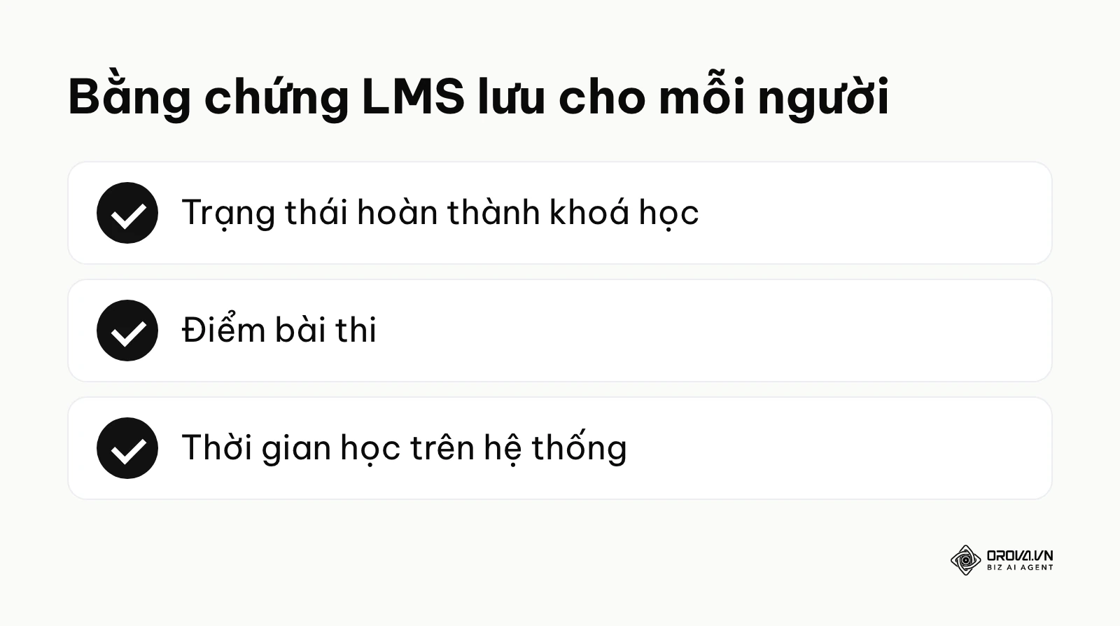 Ba loại dữ liệu LMS lưu cho từng nhân viên nhờ gói SCORM, dùng làm bằng chứng tuân thủ