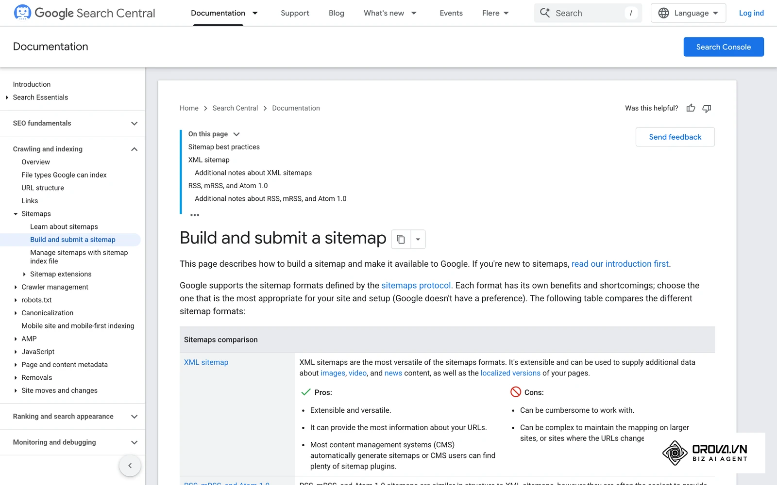 Google Search Centrals vejledning i at oprette og indsende et sitemap, herunder via rapporten Sitemaps i Search Console.