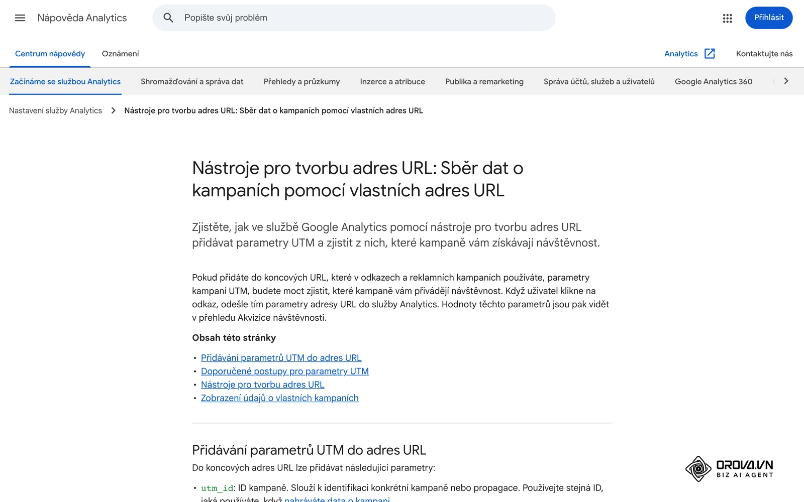 Česká nápověda Google Analytics k nástrojům pro tvorbu adres URL a ke sběru dat o kampaních pomocí parametrů UTM.