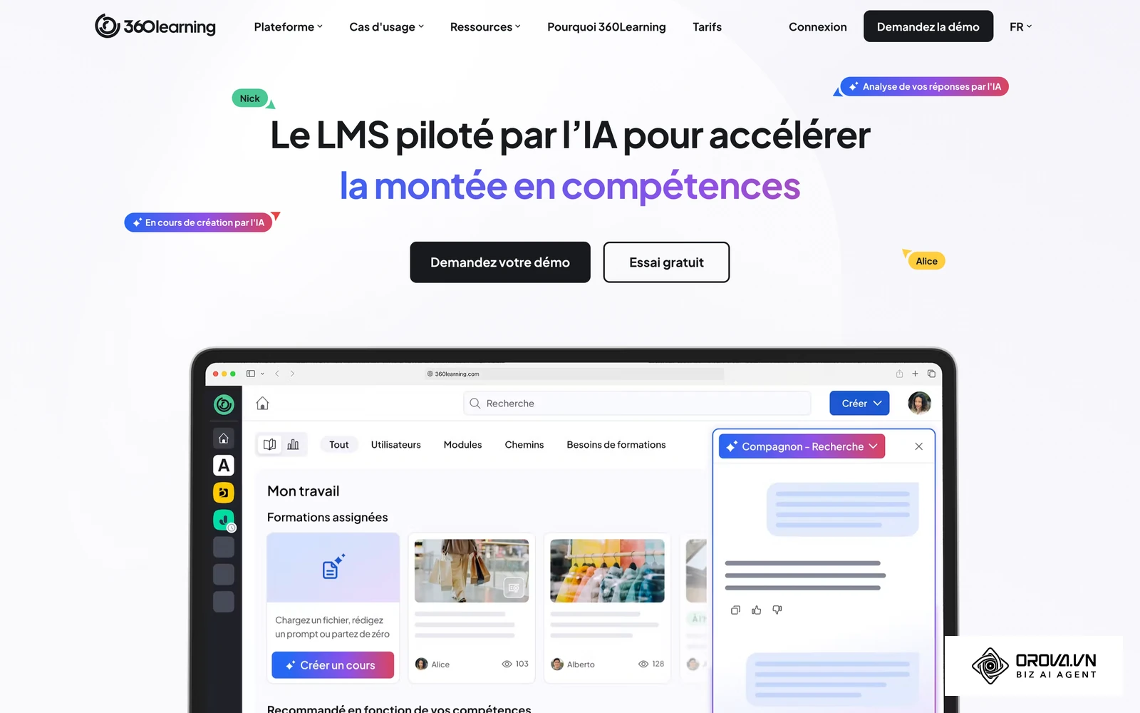 Le site officiel de 360Learning met l'accent sur la création décentralisée de contenus.