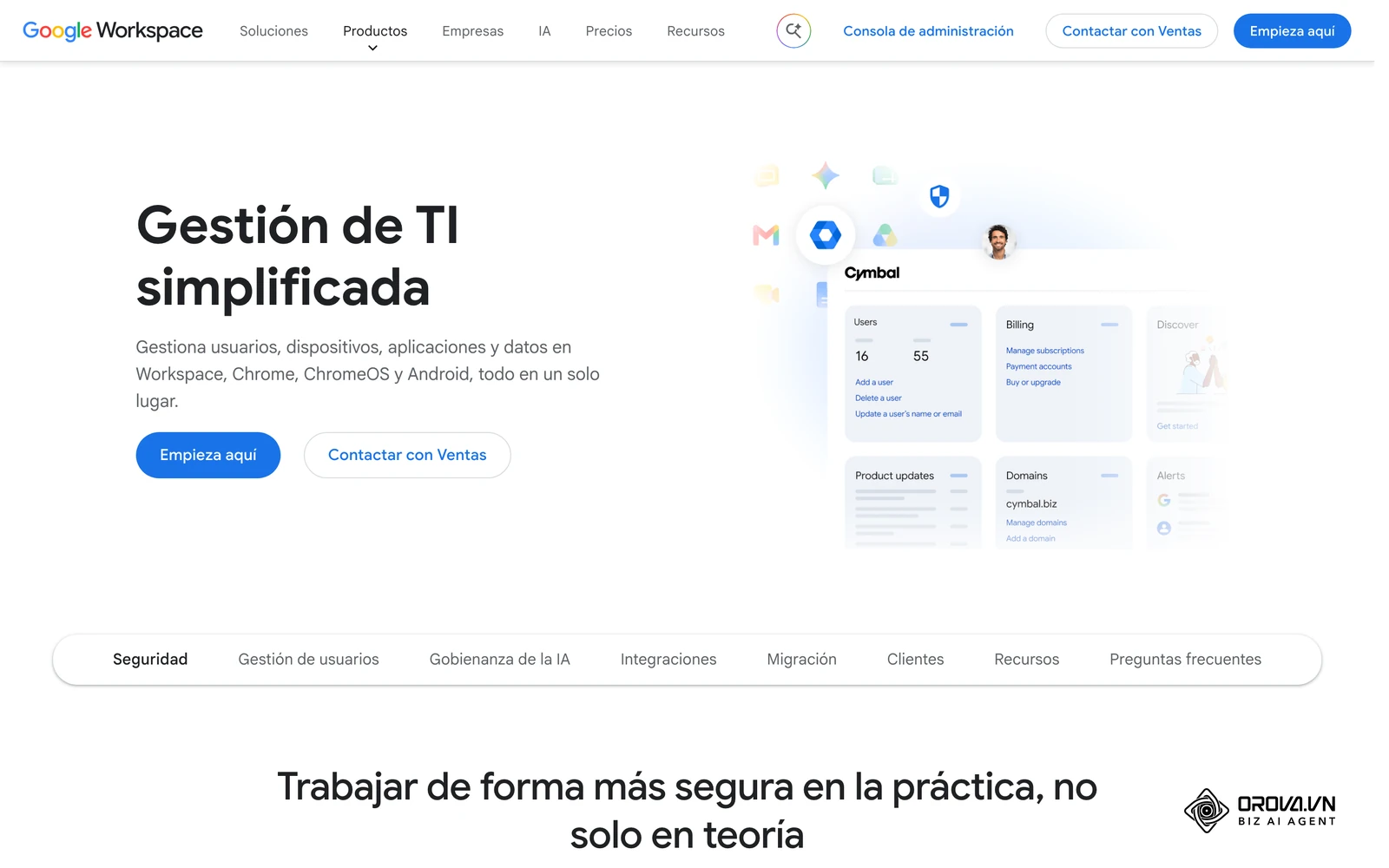 Página oficial de la consola de administración de Google Workspace, usada para crear cuentas y accesos antes del primer día.