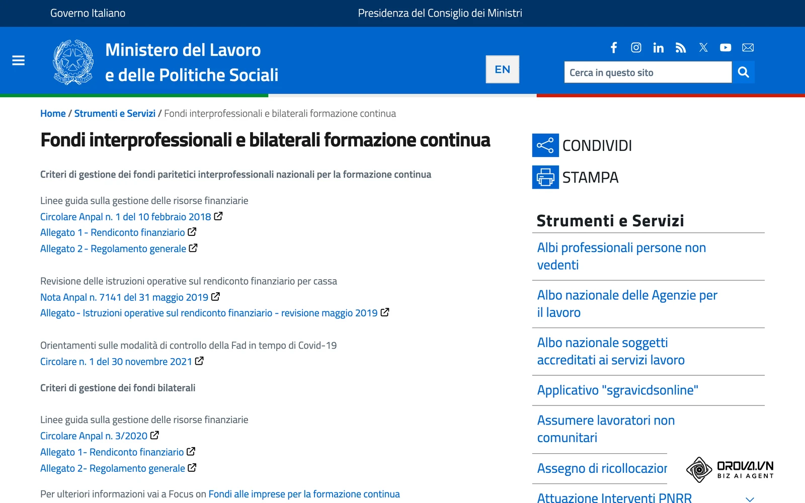 Pagina del Ministero del Lavoro sui Fondi interprofessionali e bilaterali per la formazione continua, con criteri di gestione, linee guida e circolari.