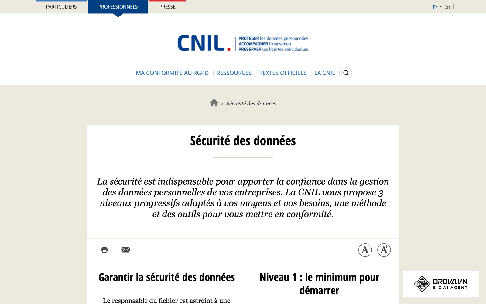 Page de la CNIL consacrée à la sécurité des données, qui rappelle les bonnes pratiques d'authentification et de gestion des accès.