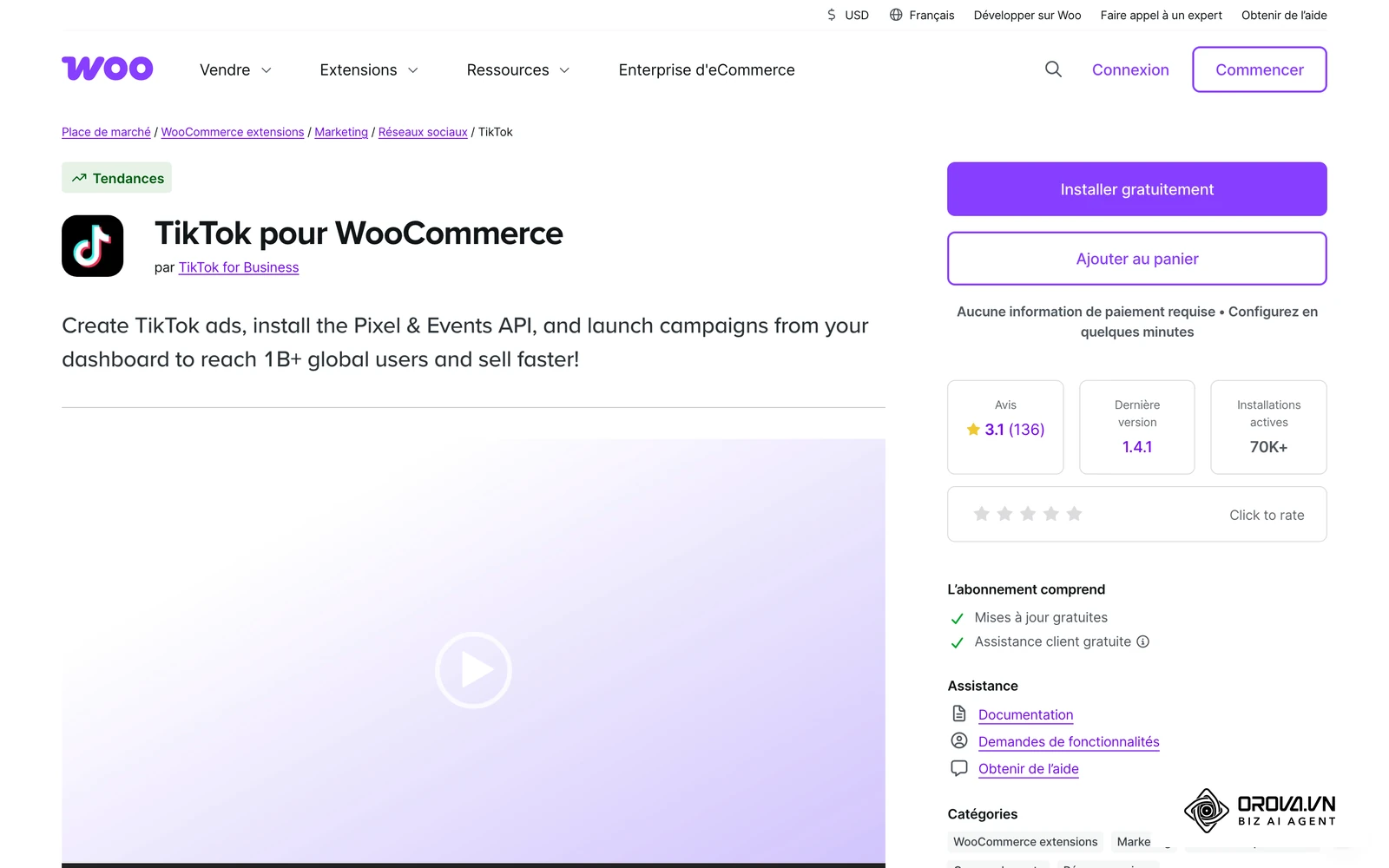 Extension TikTok pour WooCommerce, qui aide à installer le suivi des conversions sur une boutique WordPress.