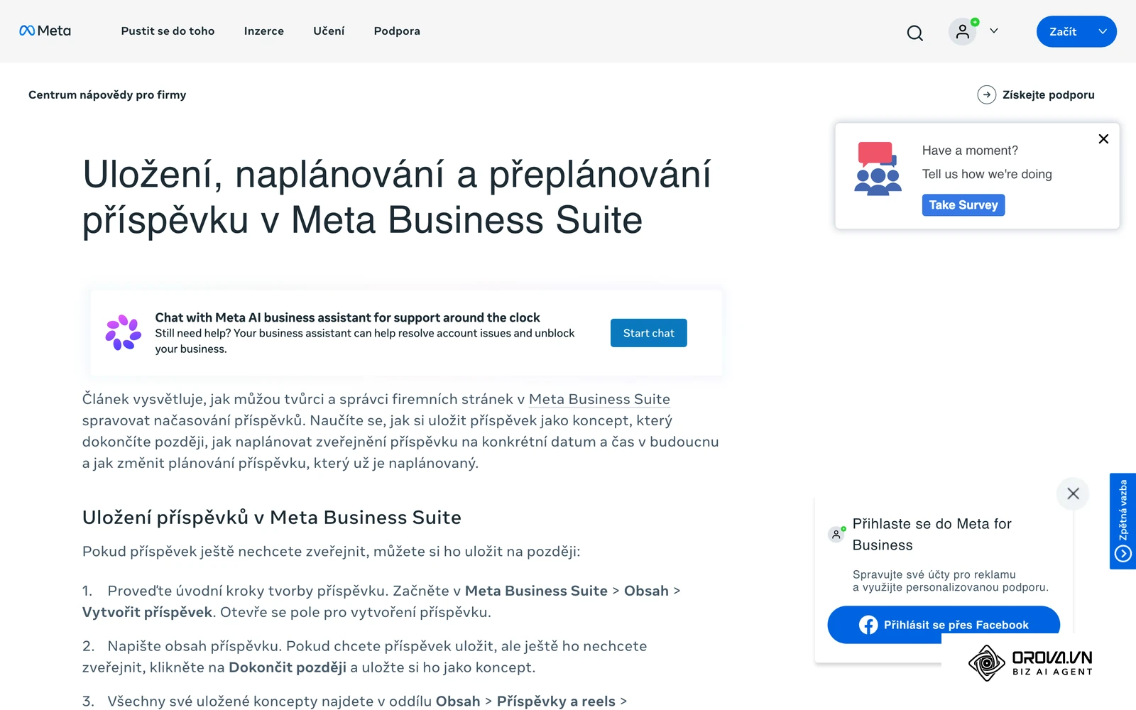 Nápověda Meta k tomu, jak v Meta Business Suite uložit, naplánovat a přeplánovat příspěvek.