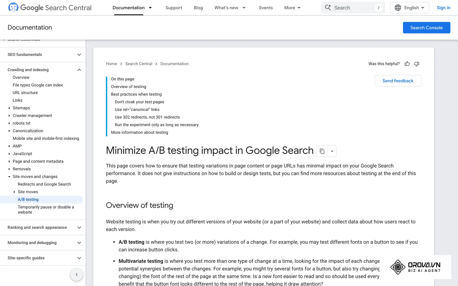Google's A/B testing best practices explain how to run page experiments without hurting search visibility.