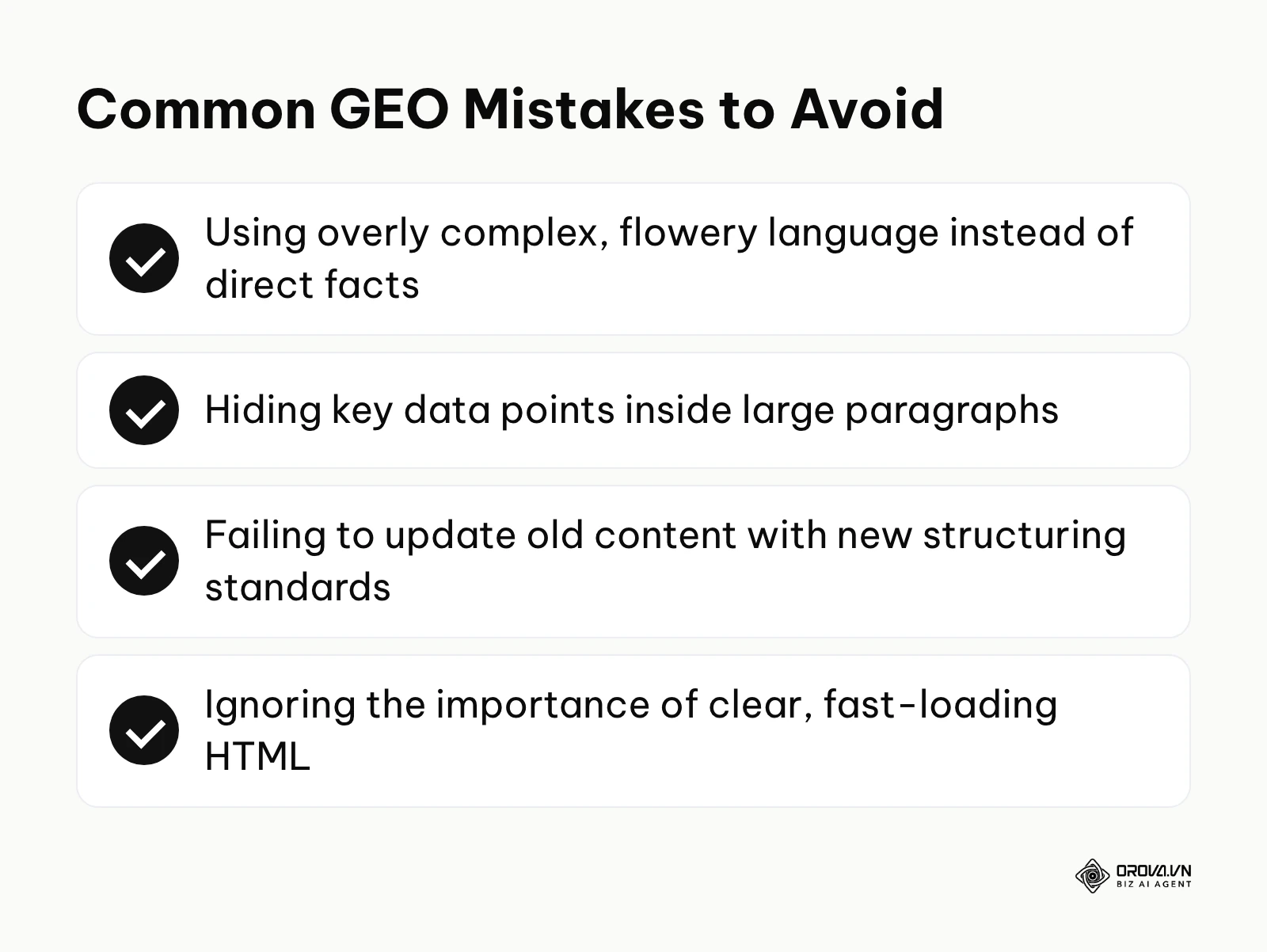 Summary checklist of common mistakes when optimizing for generative engines