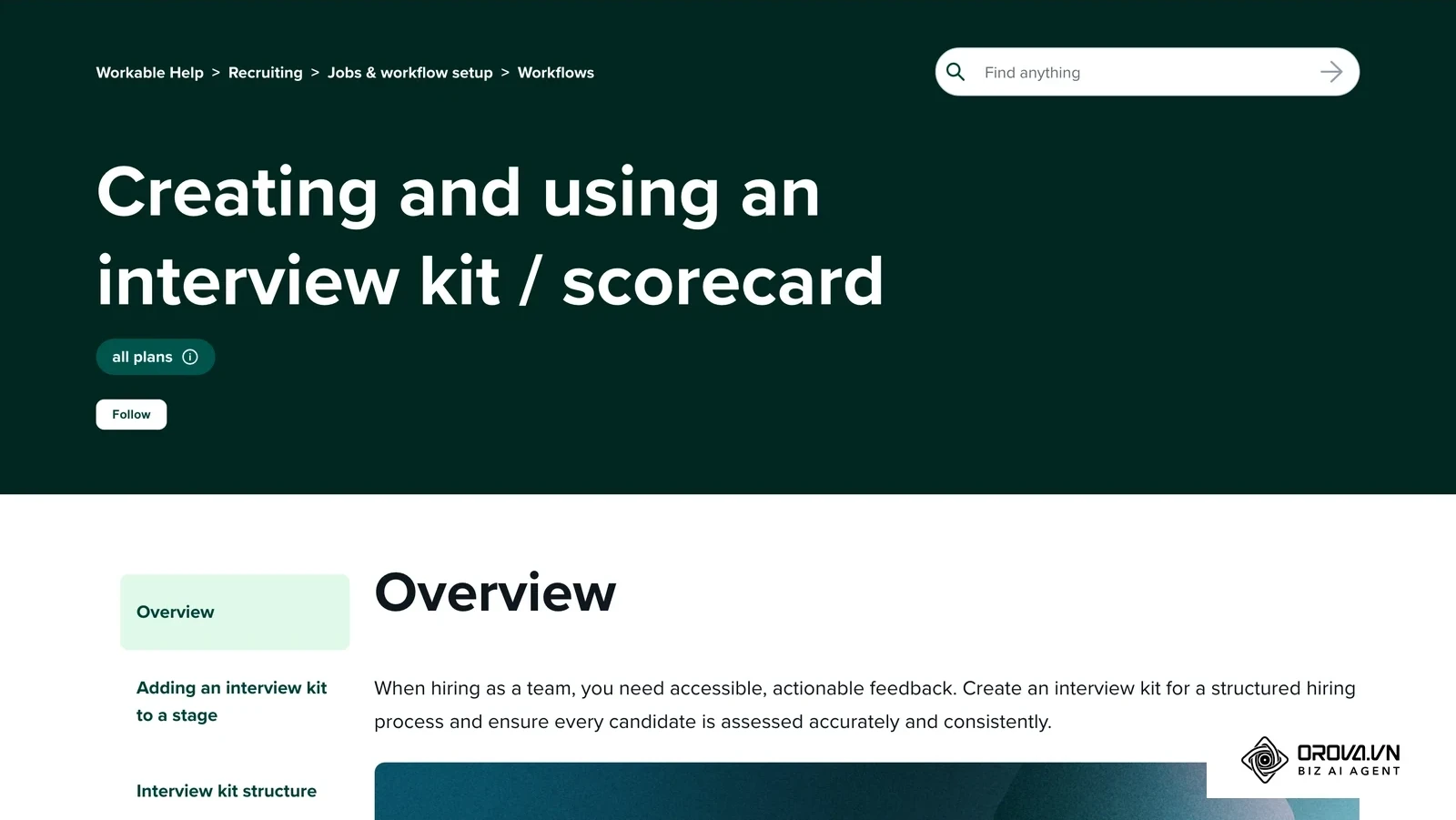 Stránka pomocníka Workable o súprave otázok na pohovor a hodnotiacej karte (interview kit / scorecard) pri štruktúrovanom pohovore.