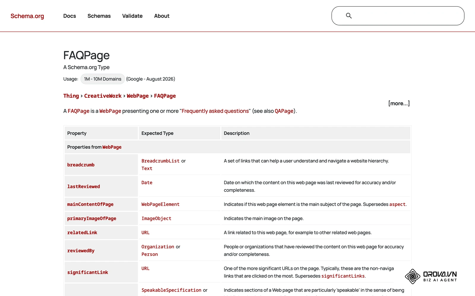 The Schema.org FAQPage type describes question-and-answer content in a machine-readable way.