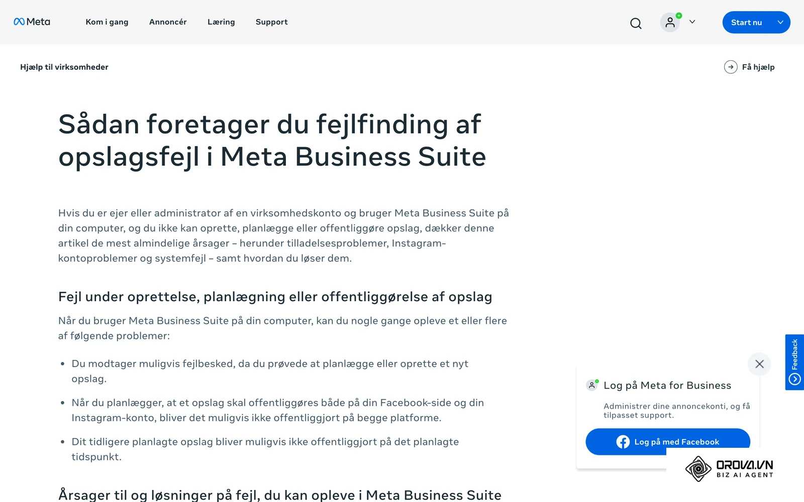 Metas hjælpecenter: fejlfinding når oprettelse, tidsindstilling eller udgivelse af opslag i Meta Business Suite fejler.