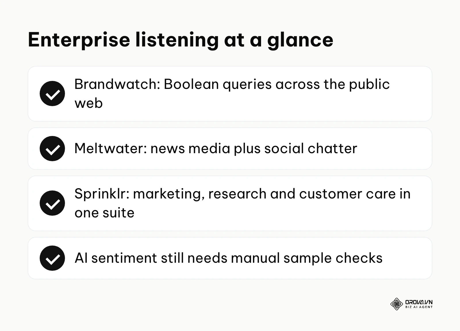 Summary of three enterprise listening platforms and their focus