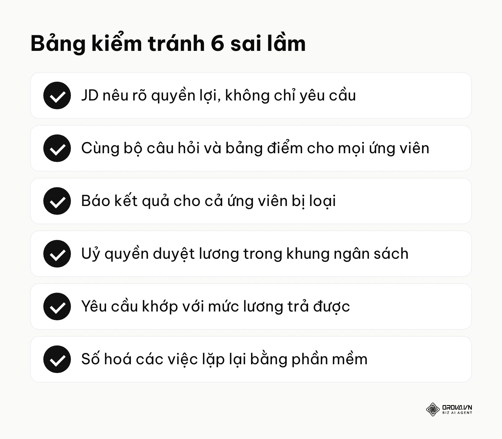Danh sách các điểm cần tích chọn để đảm bảo quy trình tuyển dụng không bị lỗi