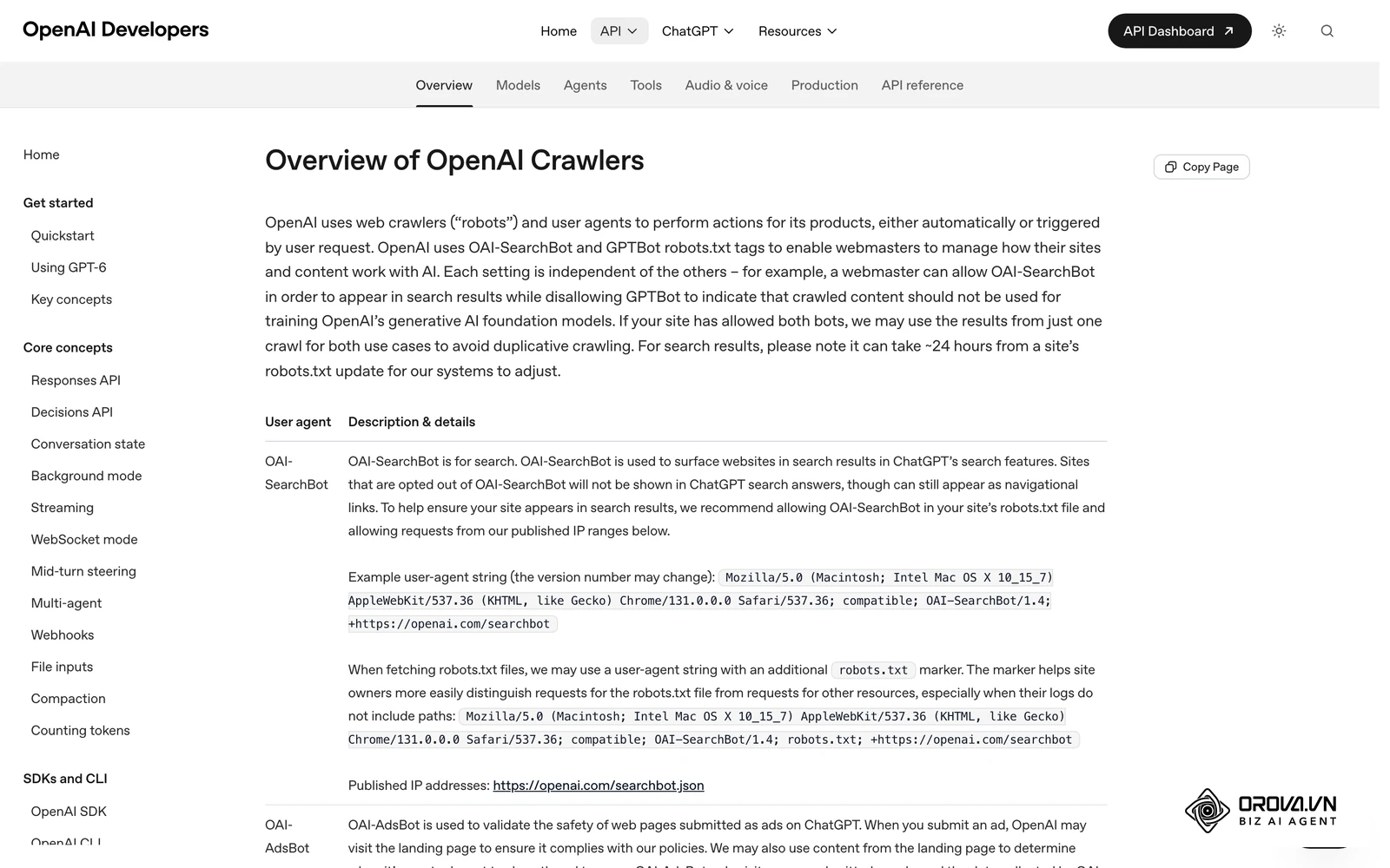 ឯកសារផ្លូវការ Overview of OpenAI Crawlers៖ បញ្ជីឈ្មោះ user-agent ដូចជា OAI-SearchBot និង GPTBot ដែលអ្នកត្រូវផ្ទៀងផ្ទាត់ក្នុង robots.txt