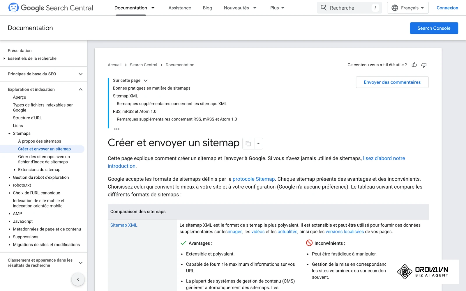 Guide Google pour créer et envoyer un sitemap.