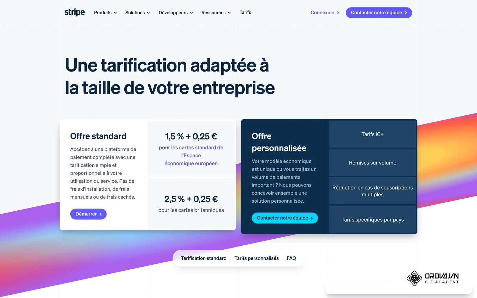 Grille tarifaire publique de Stripe : les commissions par transaction entrent dans le calcul de la marge brute réelle.