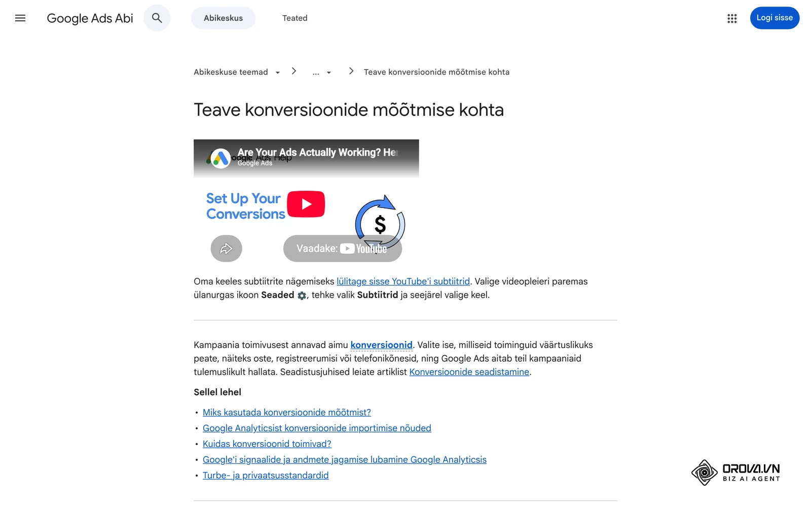Google Adsi abikeskus eesti keeles: konversioonide mõõtmise juhend (ostud, registreerumised, telefonikõned).