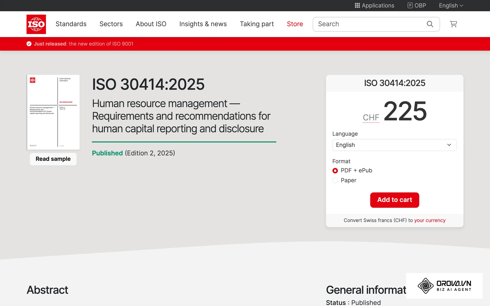 ទំព័រស្តង់ដារ ISO 30414 ស្តីពីការរាយការណ៍អំពីធនធានមនុស្ស។